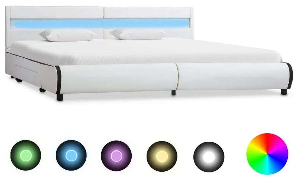 284971 vidaXL Estrutura de cama c/ LEDs couro artificial 180x200 cm branco