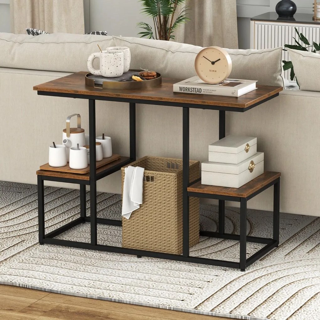 Mesa de consola, Mesa de sofá industrial com prateleiras de arrumação abertas Estante de 2 níveis Castanha