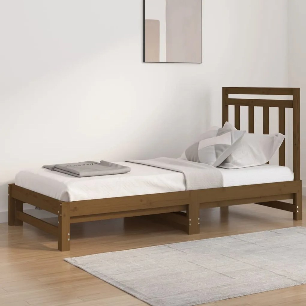 3108360 vidaXL Estrutura sofá-cama de puxar 2x(90x190)cm pinho maciço castanho