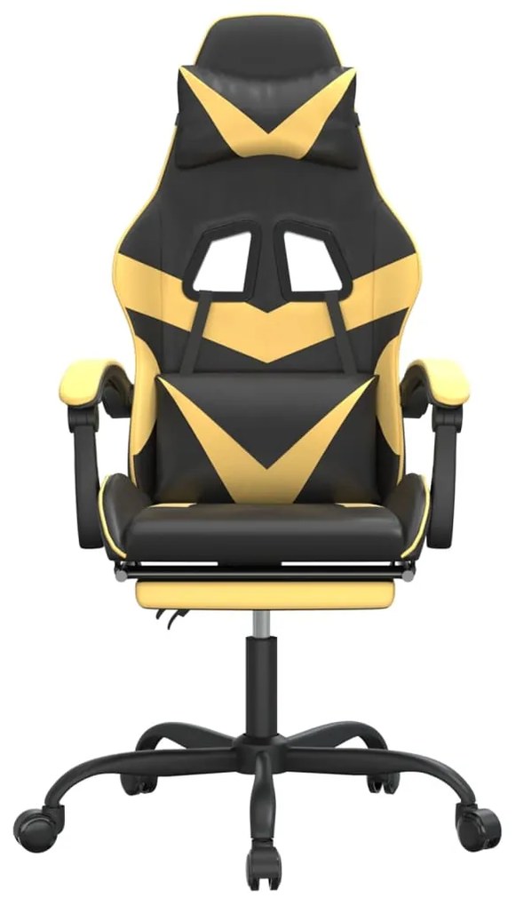 Cadeira gaming giratória + apoio couro artificial preto/dourado