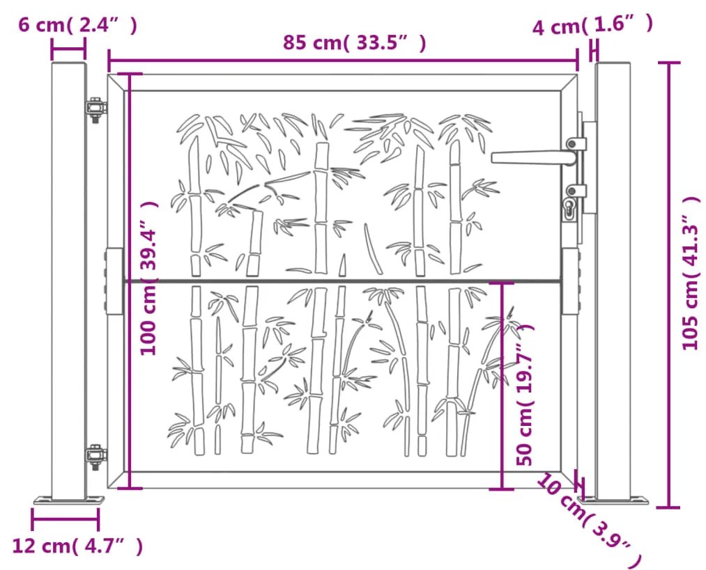 Portão de jardim 105x105 cm aço design bambu antracite