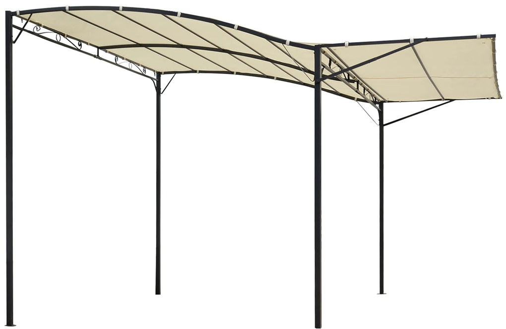Outsunny Pérgola de Jardim 3x2,5m Pérgola Montada na Parede com Teto Retrátil 10 Orifícios de Drenagem Estrutura de Aço e Poliéster 180 g/m² para Pátio Terraço Exterior Creme