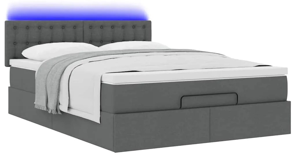 Cama otomana com colchão &amp; LEDs 140x200 cm cinzento escuro