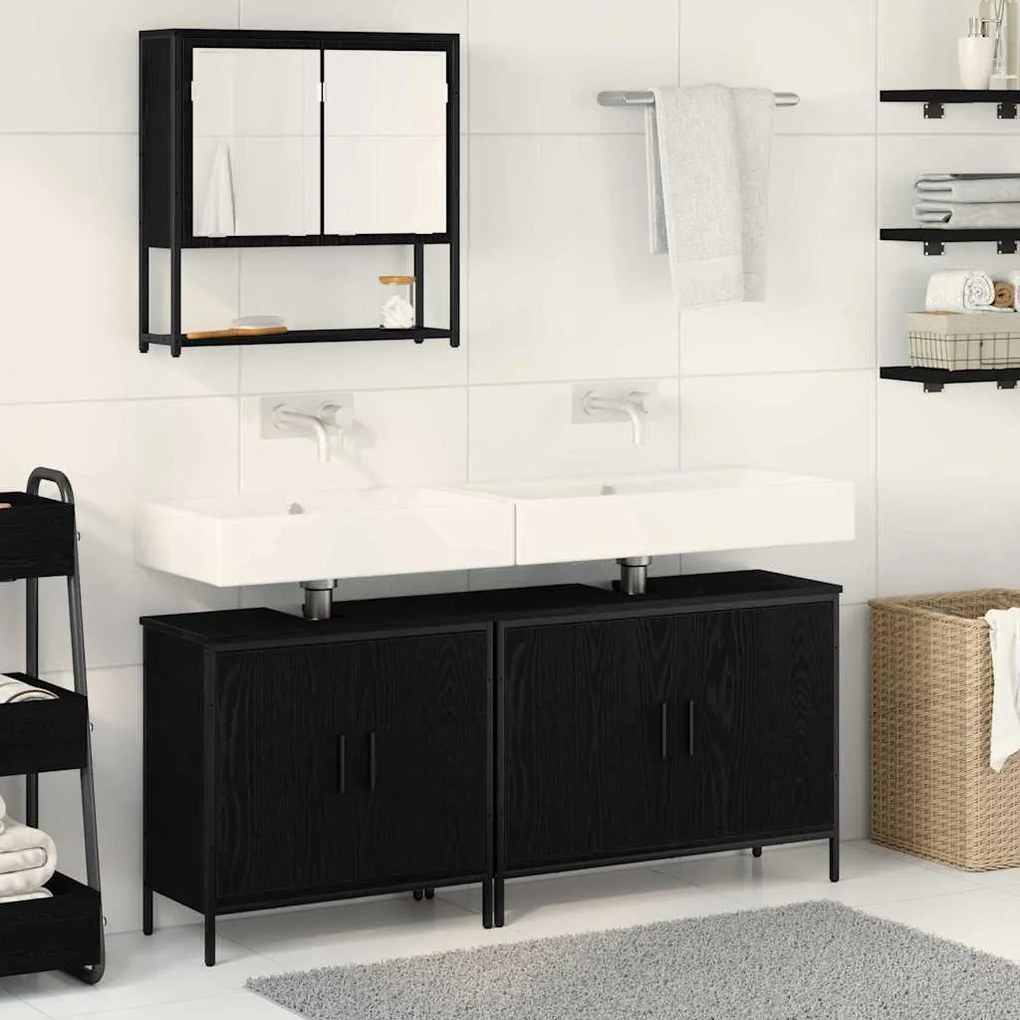 vidaXL Conjunto de Móveis para Banheiro 3 pcs Preto 80 x 30 x 44 cm