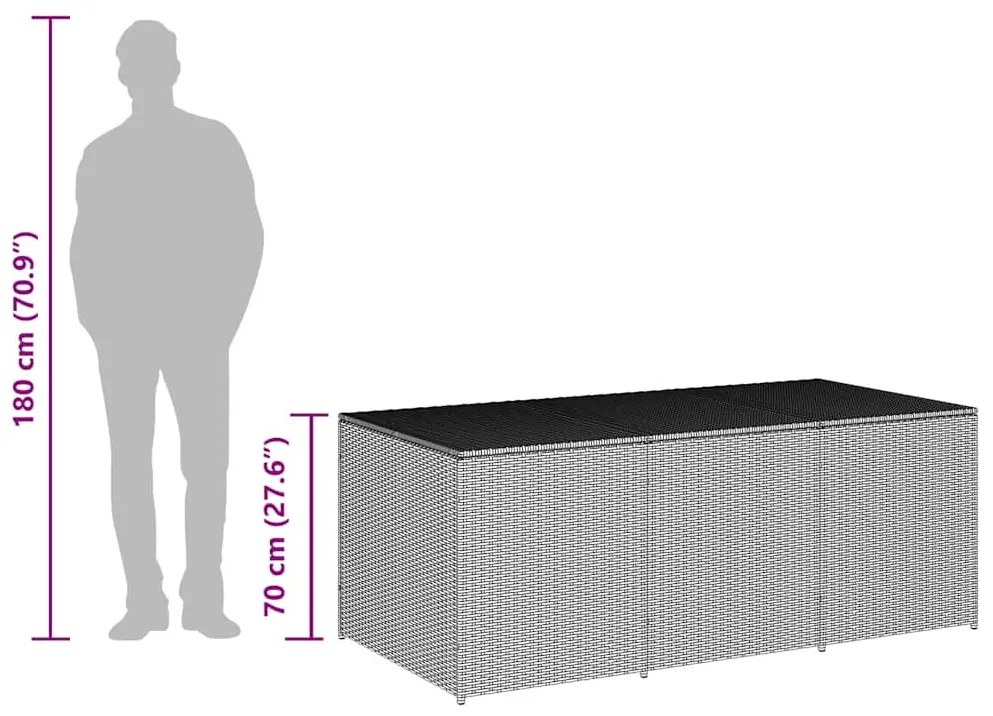Caixa de arrumação para jardim 180x90x70 cm vime PE preto