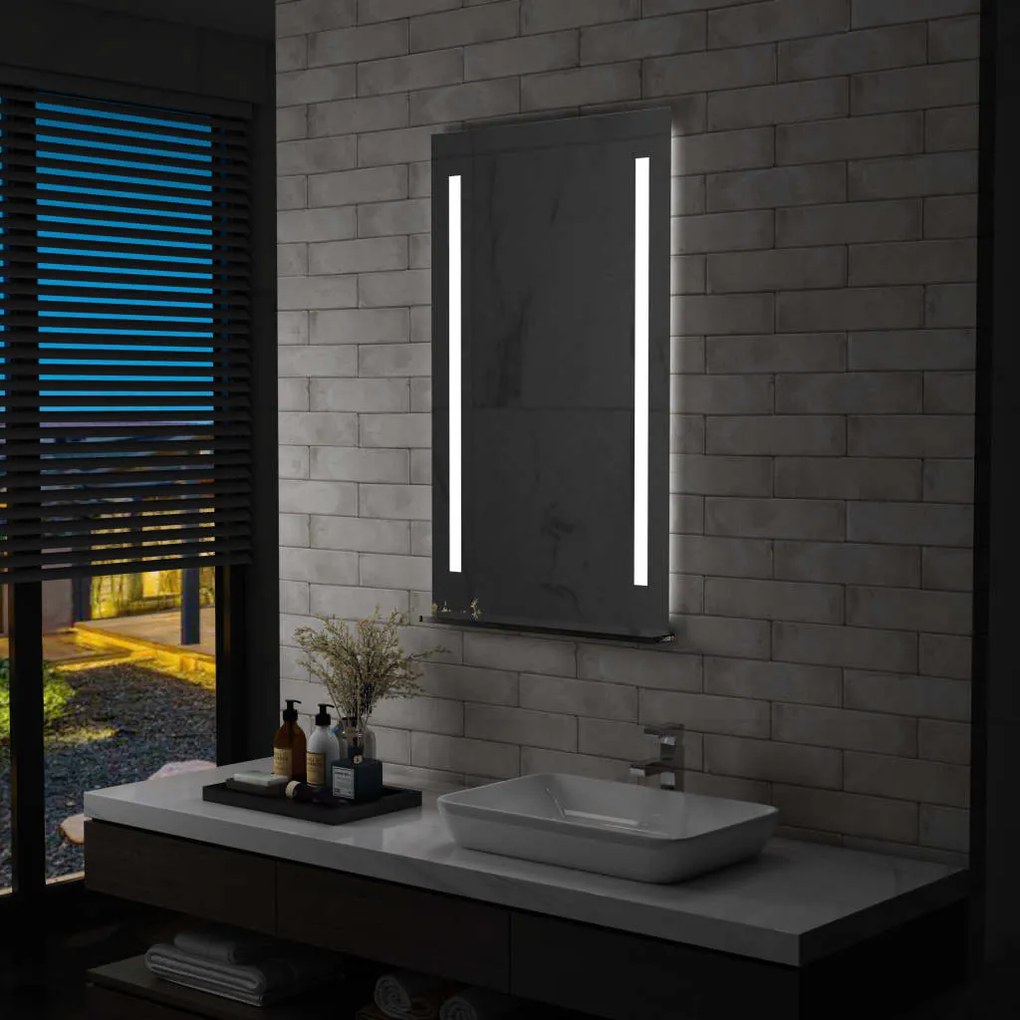 vidaXL Espelho de parede LED c/ prateleira para casa de banho 60x100cm