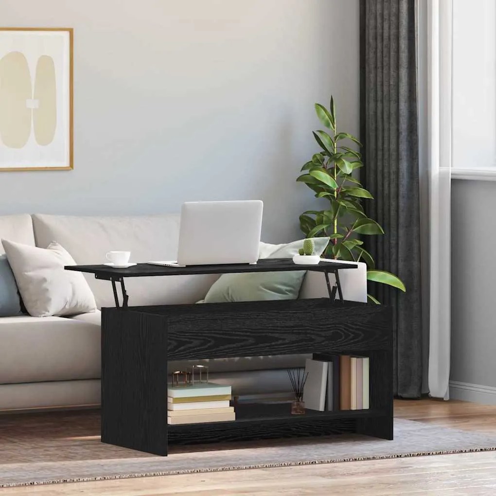 vidaXL Mesa de centro com prateleira Carvalho preto 102 x 50 x 52.5 cm
