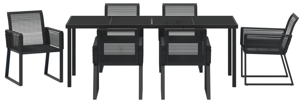 Conjunto de Jantar de 7 Peças Preto Rattan Poliéster