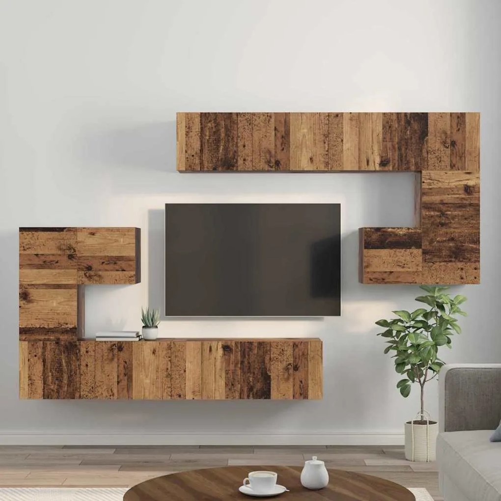 Conjunto de móvel de TV com armazenamento com porta 8 pcs Madeira Anti