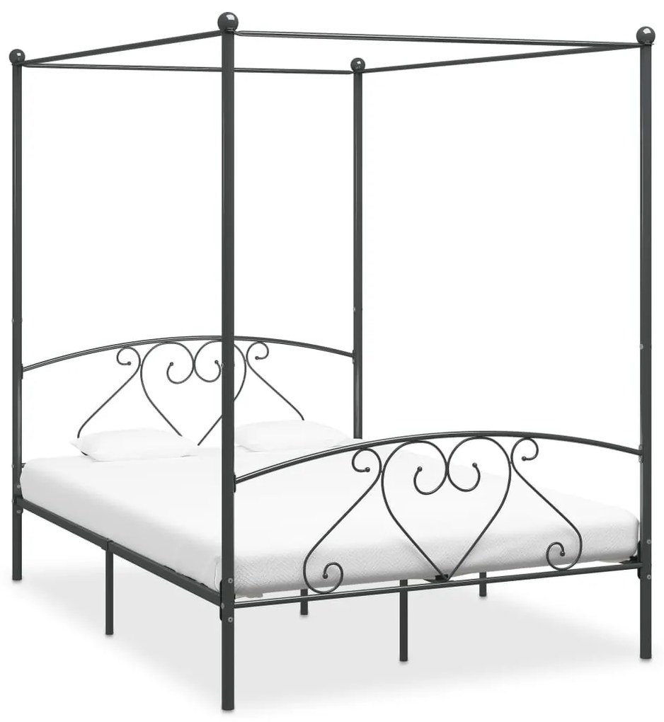 vidaXL Estrutura de cama com dossel metal cinzento 140x200 cm