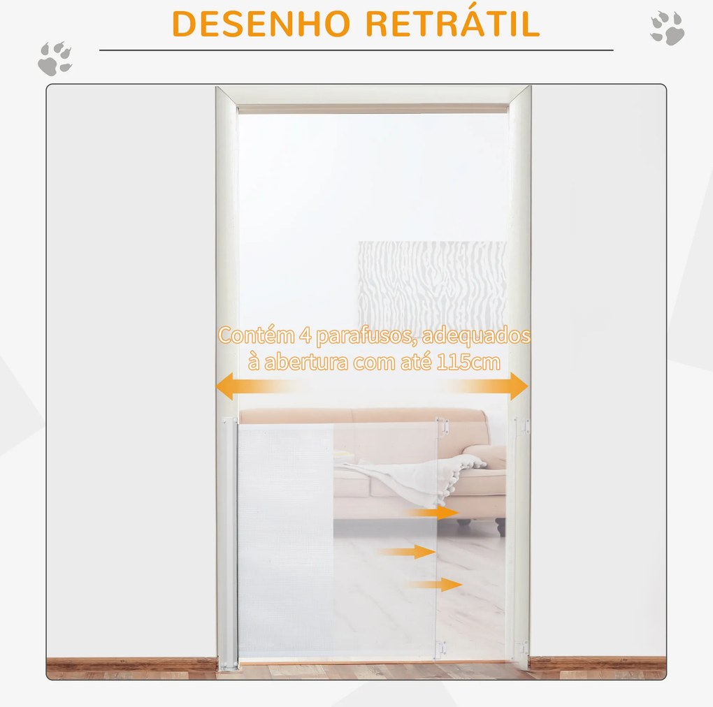 Barreira para Cães Retrátil Dobrável com Largura Ajustável 5,5-115 cm com Função de Enrolamento Automático Branco