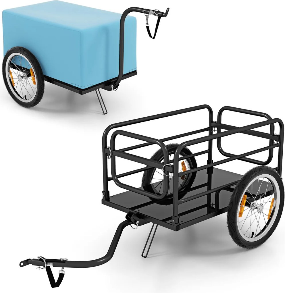Reboque de carga para bicicletas com estrutura dobrável Cobertura de tecido Oxford Acoplador versátil Preto+Azul
