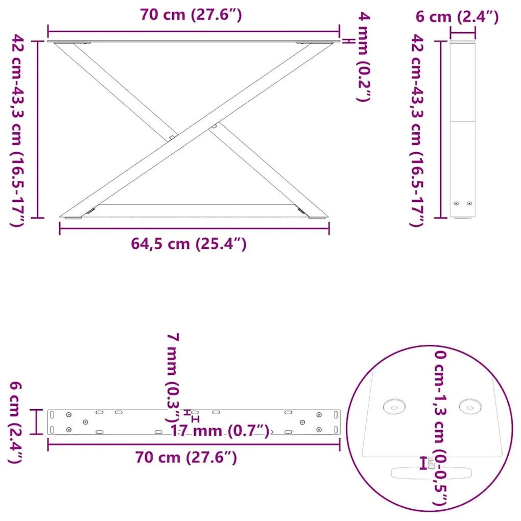 Pés para mesa de centro 2 peças antracite 70x(42-43,3) cm aço