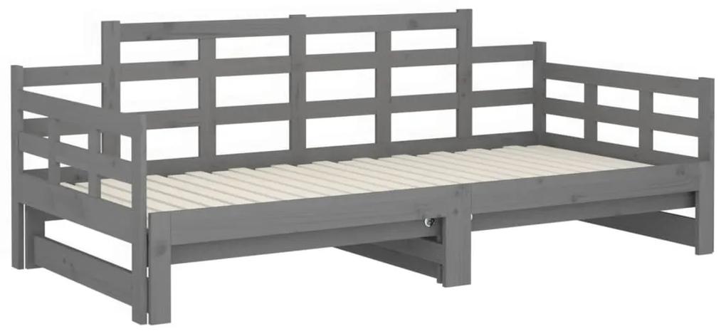 Sofá-cama de puxar pinho maciço cinza 2x(90x200) cm