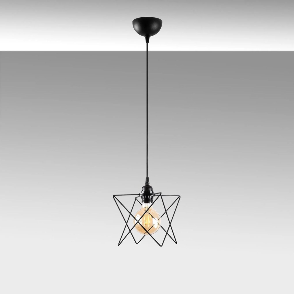 Candeeiro de Teto Akkas – Preto – Diâmetro 24 cm, Altura Ajustável 30-