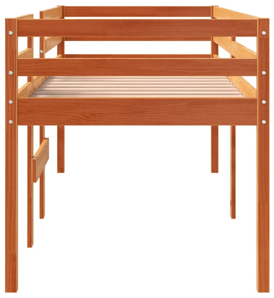 Cama alta 80x200 cm madeira de pinho maciça castanho cera