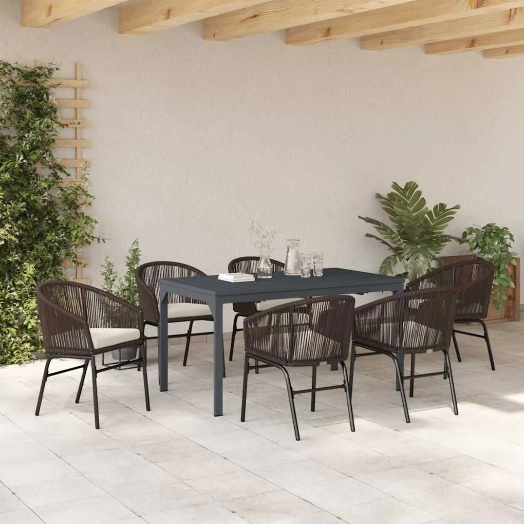 Conjunto de Jantar de Jardim Manual 7 pcs Castanho Médio