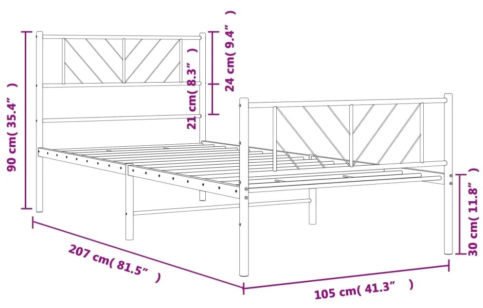 Estrutura de cama com cabeceira e pés 100x200 cm metal preto