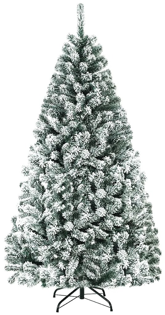 Árvore de Natal 1,8 m com neve Não Iluminada com Dobradiças e Base de Verde e Branca