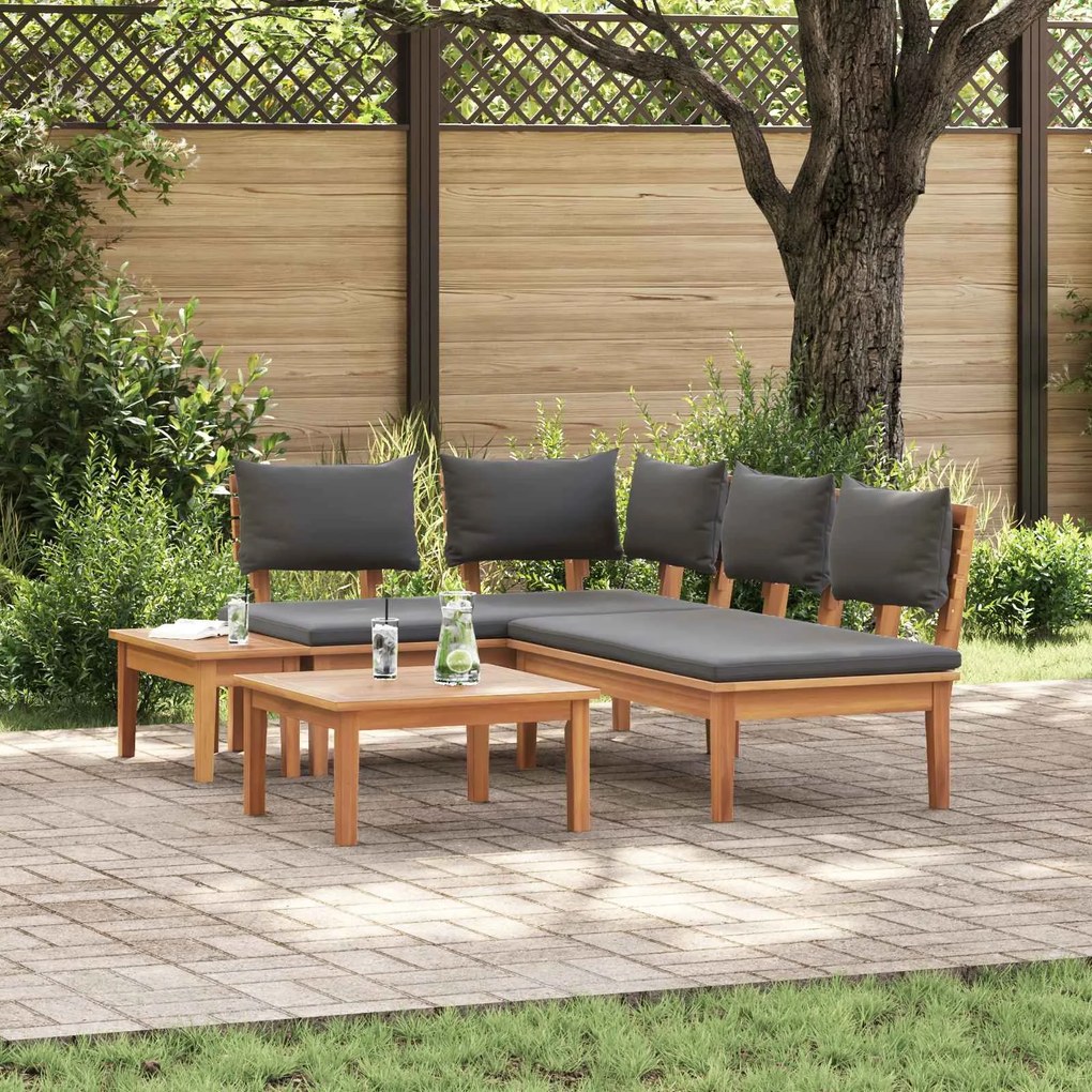 vidaXL Conjunto de Sofá de Jardim 4 pcs Marrom e Cinza