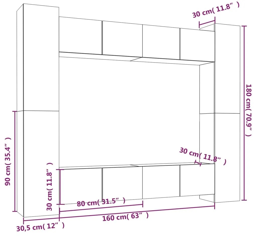 Conjunto móveis de TV 8 pcs madeira processada branco