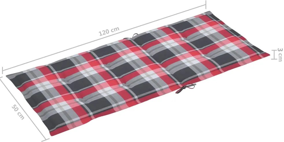 Cadeiras jardim c/ almofadões xadrez vermelho 4 pcs teca maciça
