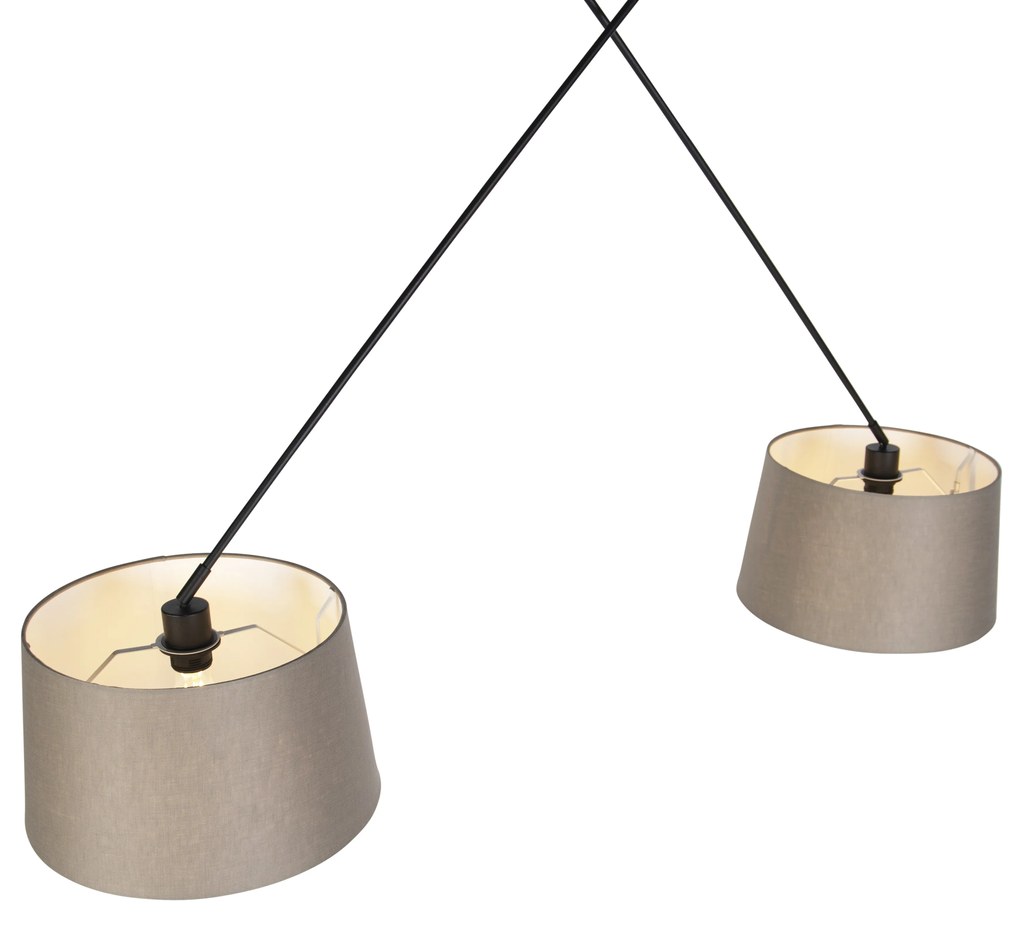 Candeeiro de suspensão preto com abajures em linho bege 35 cm 2 luzes - Blitz Country / Rústico