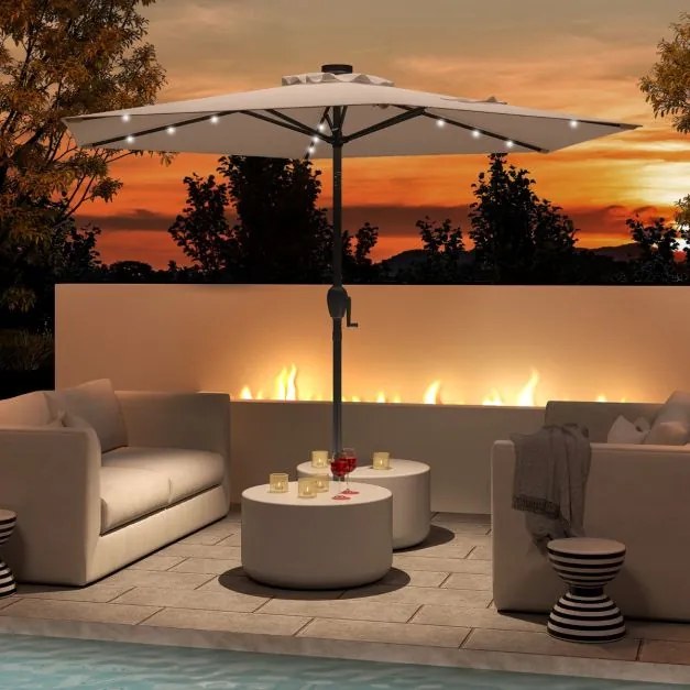 Guarda-sol LED com luzes LED Solares Sistema de inclinação com botão 230 x 230 x 225 cm Castanho Claro