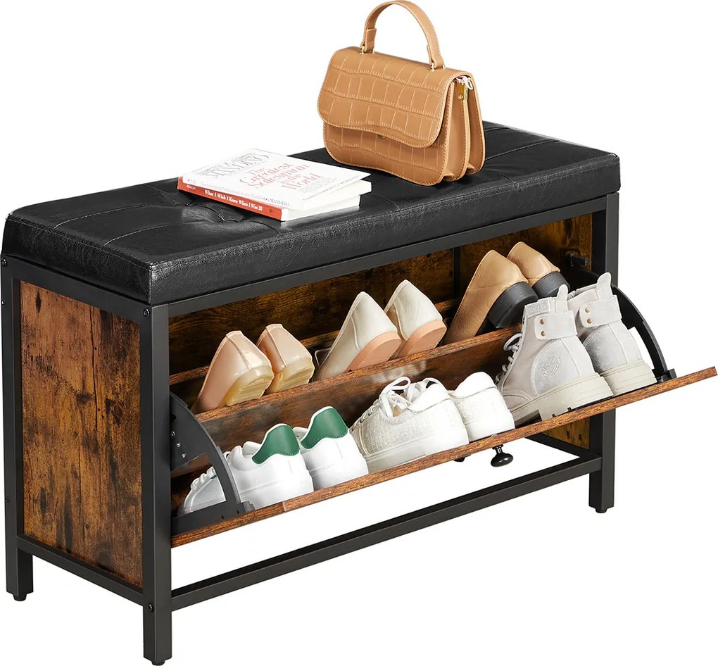 Banco sapateira 80 x 30 x 51 cm castanho vintage-preto