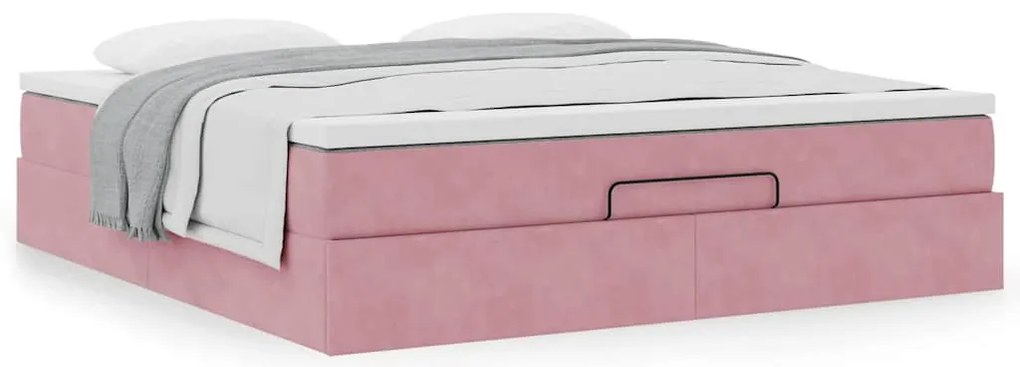 Estrutura de cama otomana com colchão 160x200 cm veludo rosa