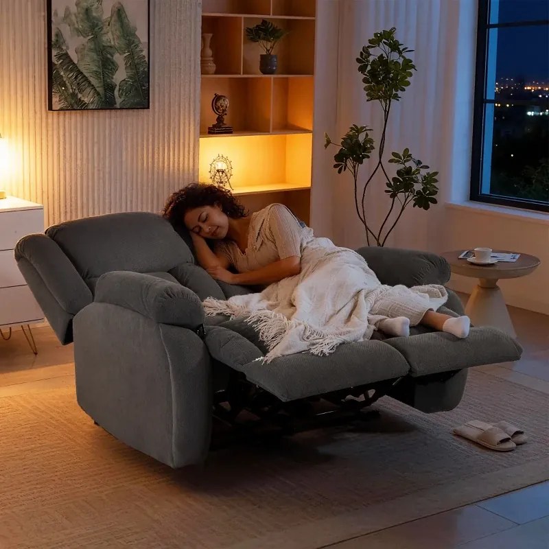 Sofá Reclinável Manual de 2 Lugares Ajuste Separado Revestimento em Veludo Apoio para os Pés Ajustável 145x100x102 cm Cinzento