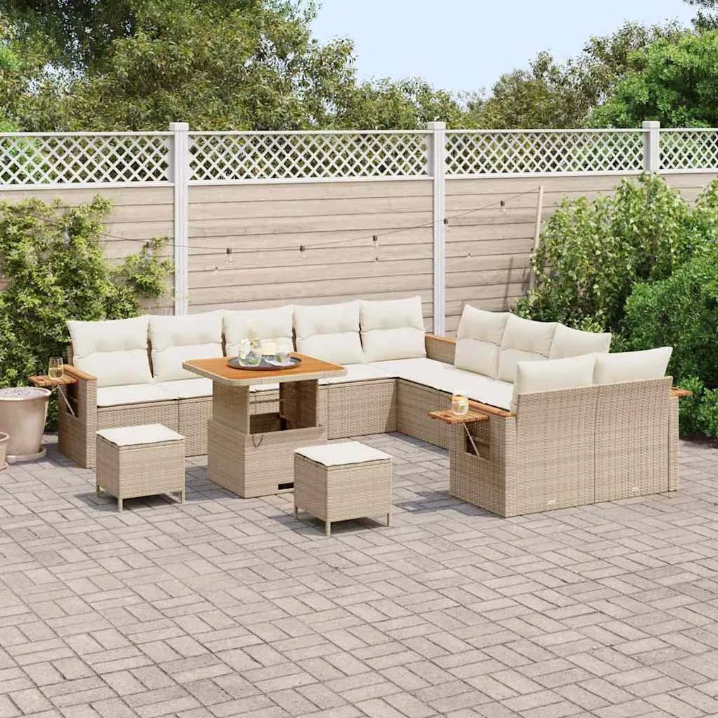 Conjunto de Sofás de Jardim vidaXL de 13 Peças com Almofadas Bege