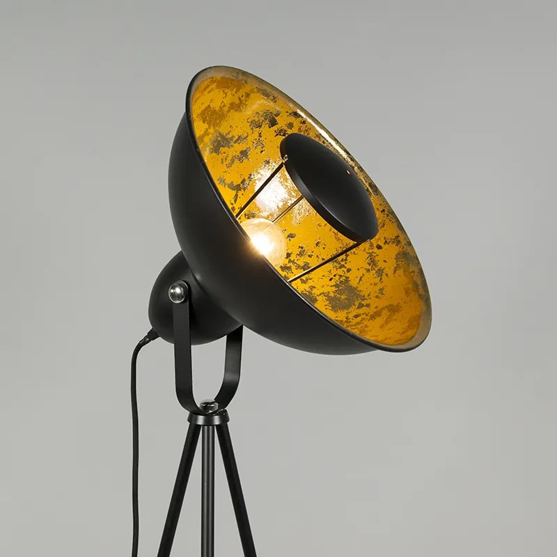 Candeeiro de pé industrial tripé preto com dourado - Magna Basic 25 Moderno
