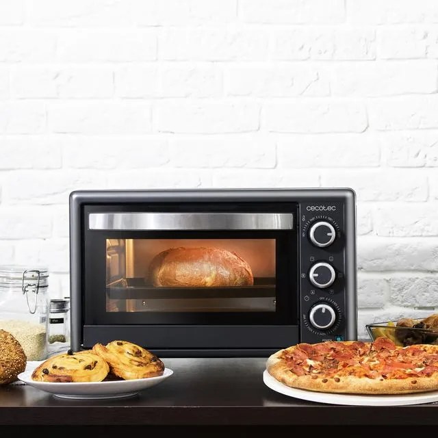 Mini-forno de convecção de 26 litros Bake&Toast 2600 Black 4Pizza com pedra especial para pizzas e 6 funções diferentes.