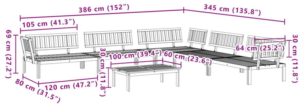 6 pcs conjunto de móveis de paletes p/ jardim acácia maciça
