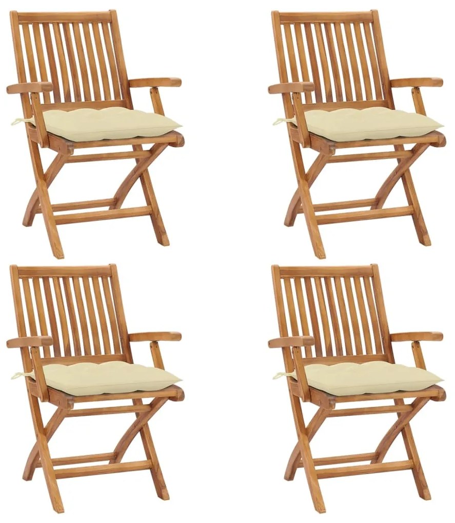 vidaXL Cadeiras de jardim dobráveis c/ almofadões 4 pcs teca maciça