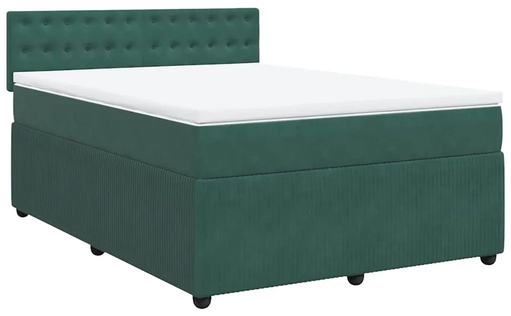 Cama com molas/colchão 160x200 cm veludo verde-escuro
