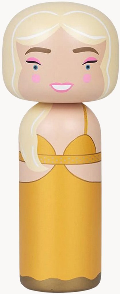 Boneca decorativa em madeira artesanal kokeshi Claudia Schiffer