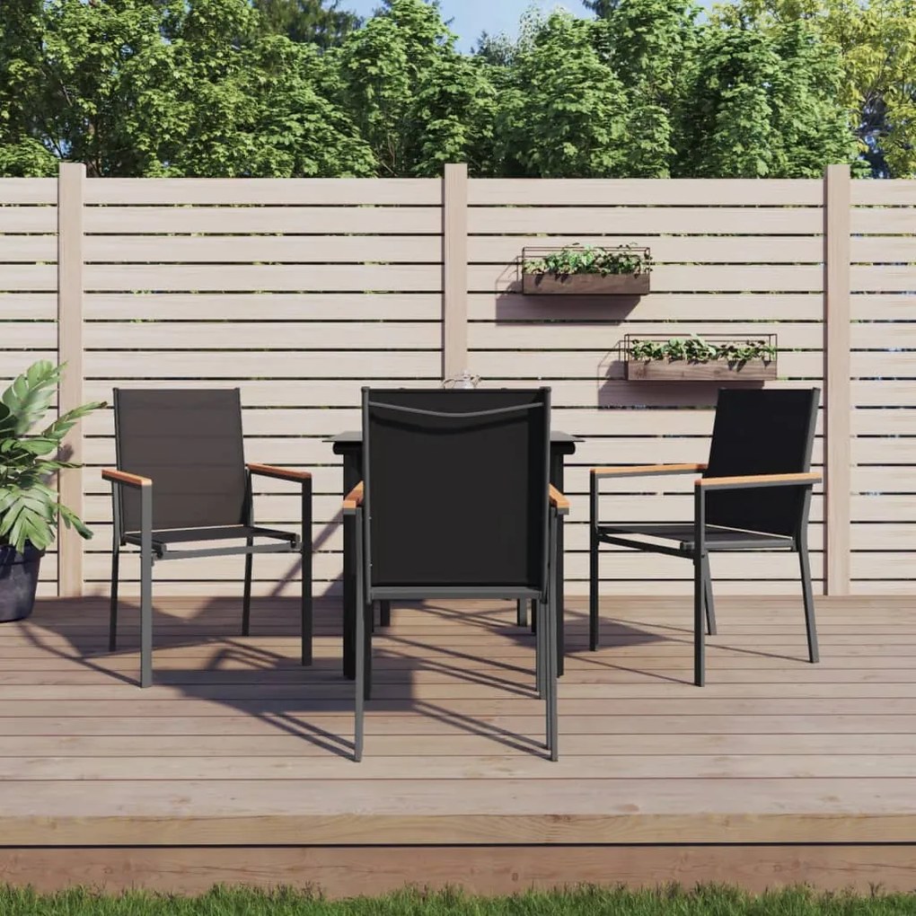 5 pcs conjunto de jantar para jardim textilene e aço preto