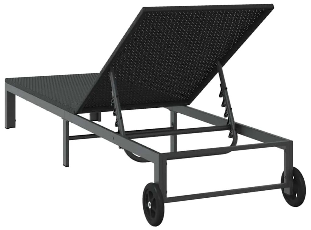 Espreguiçadeira vidaXL com Rodas Preto em Rattan Poliéster