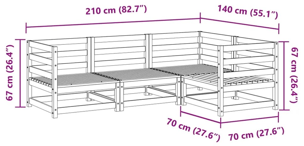 4 pcs conjunto sofás de jardim madeira de pinho maciça