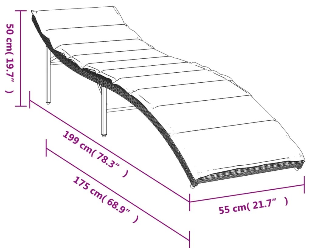Espreguiçadeira com almofadão 55x199x50 cm vime PE