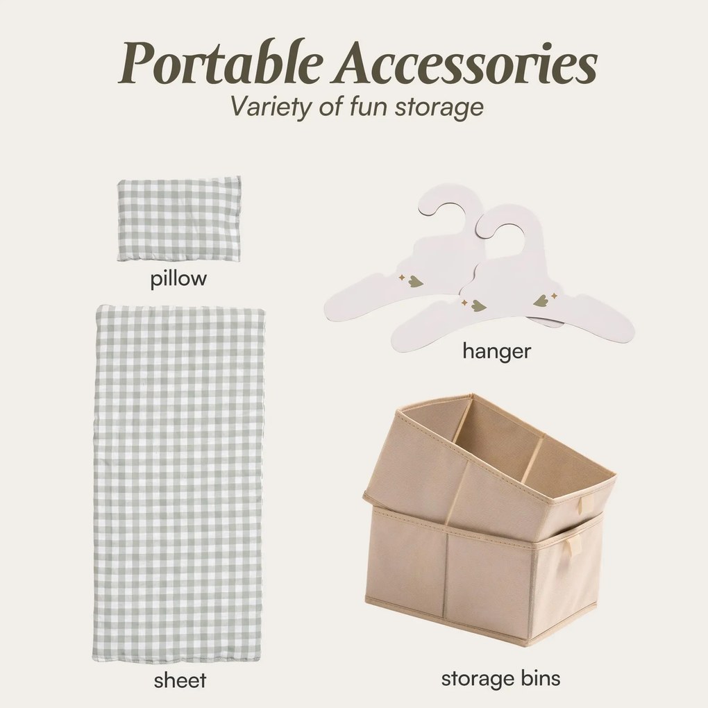 Berço de madeira de brincar para bonecas e crianças 57 × 56 × 29 cm Verde