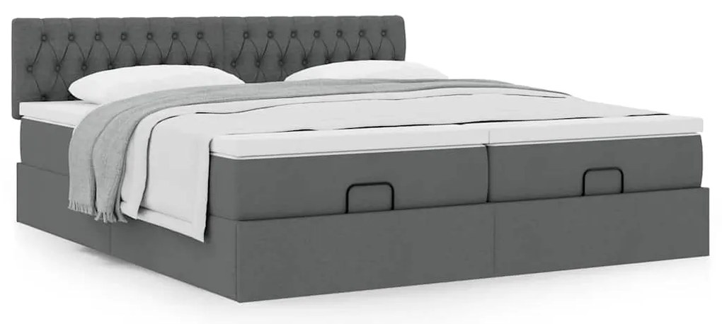 Estrutura de cama otomana com colchões tecido cinzento escuro