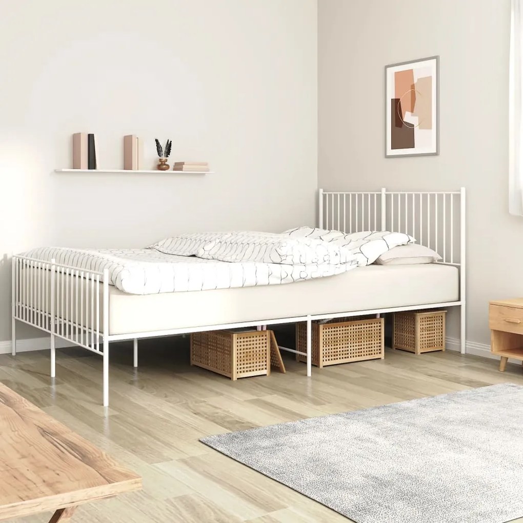 vidaXL Estrutura de cama com cabeceira e pés 160x200 cm metal branco