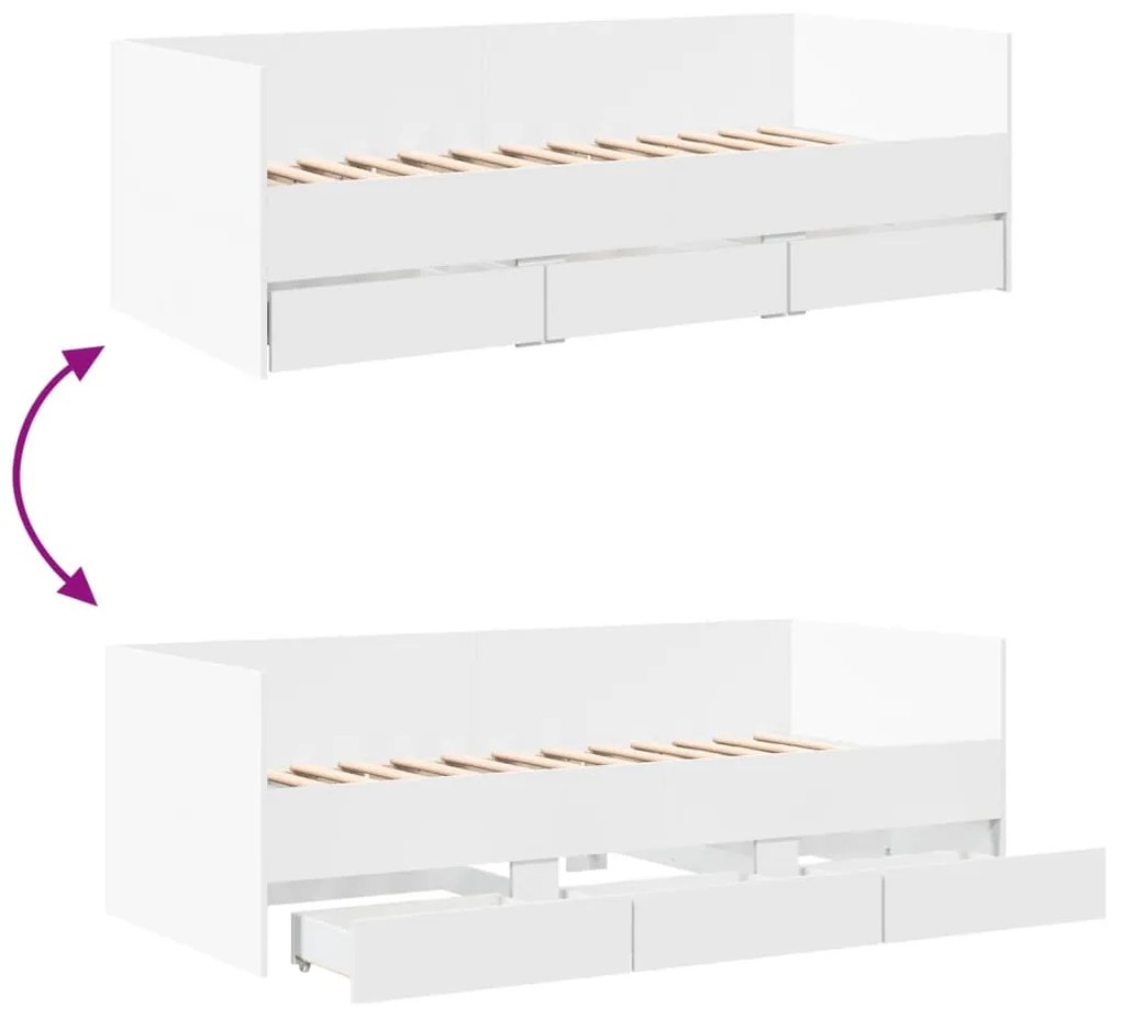 Sofá-cama c/ gavetas 100x200 cm derivados de madeira branco