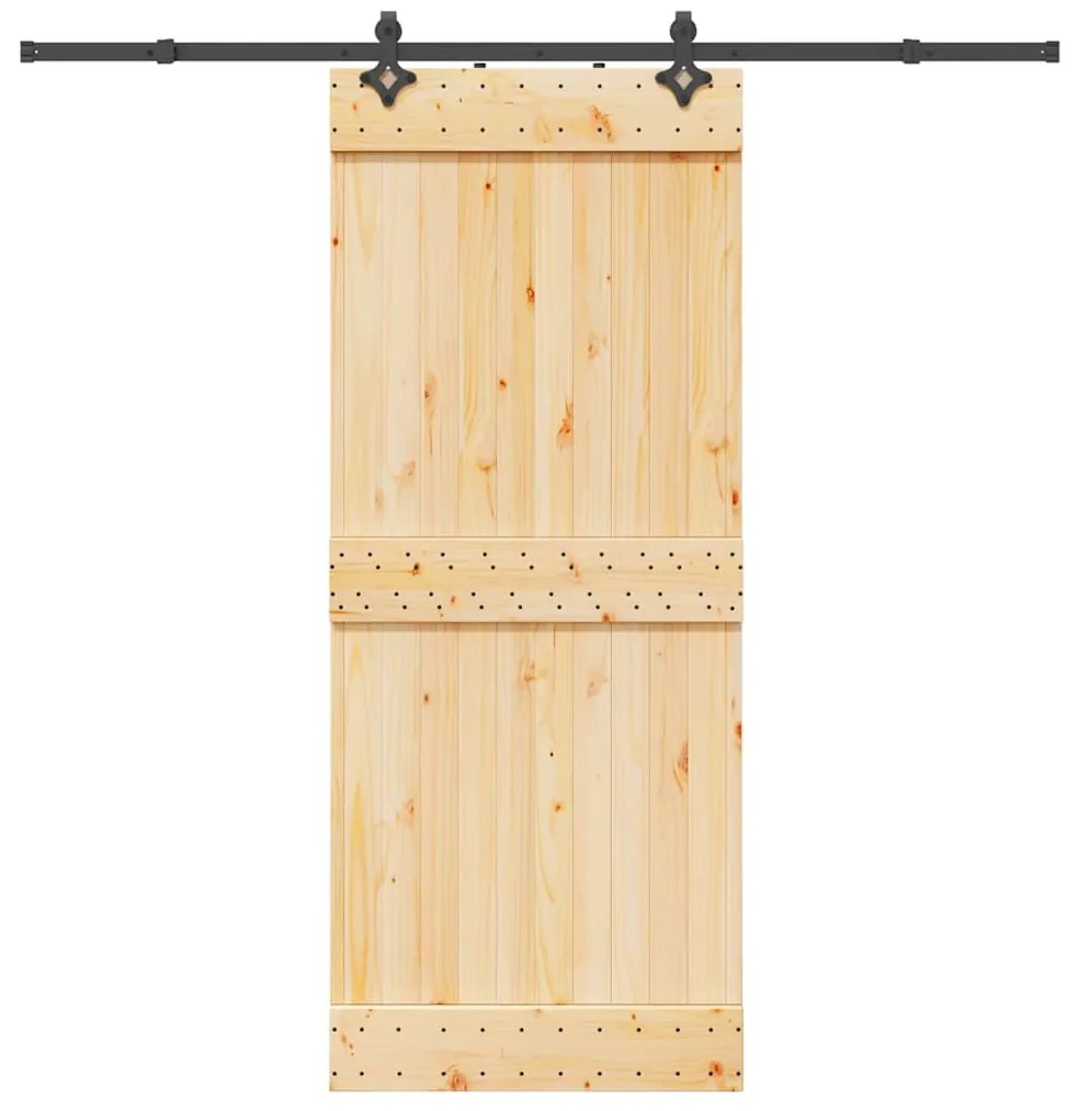 Porta de correr com ferragens 85x210 cm madeira de pinho maciça