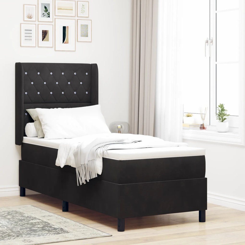 Cama Box Spring vidaXL com Colchão e LED Preto 80x200 cm Veludo