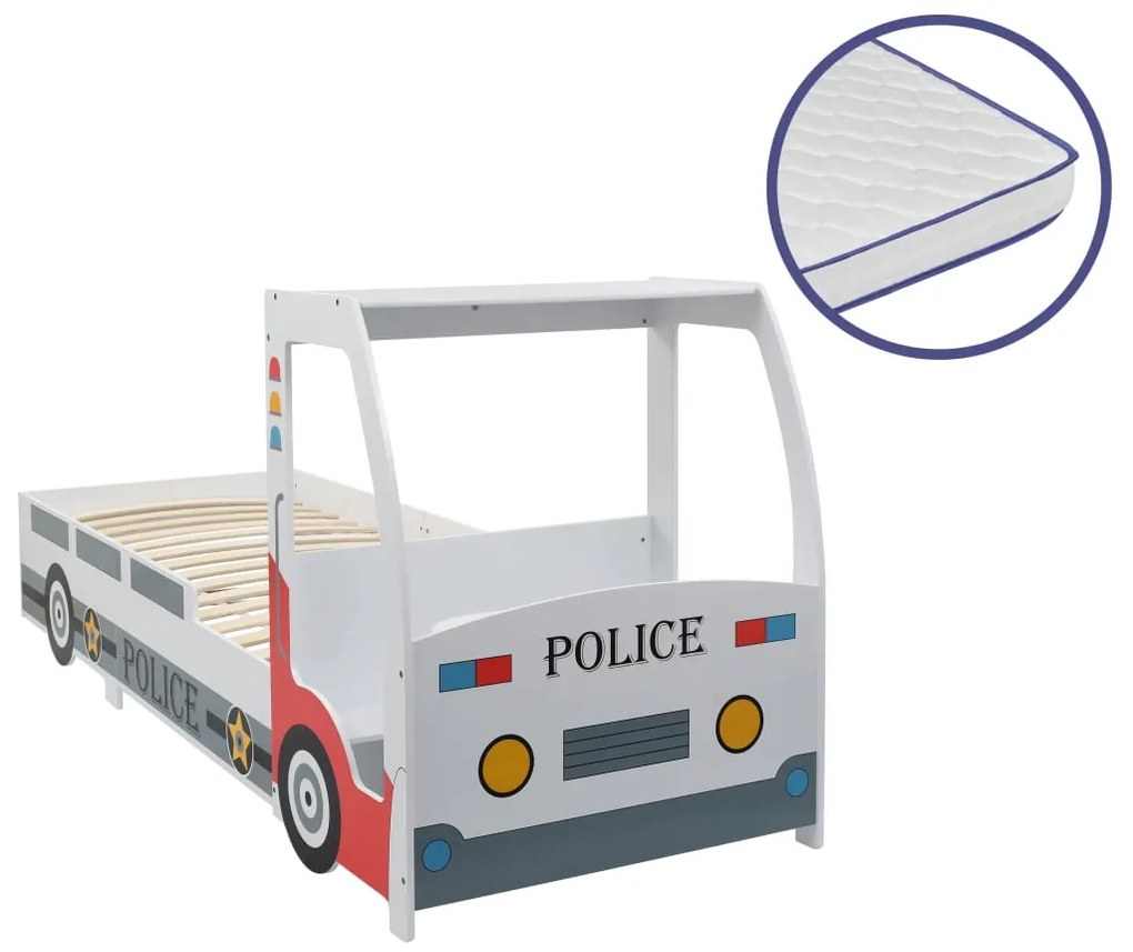 vidaXL Cama carro da policia infantil com colchão de memória 90x200 cm