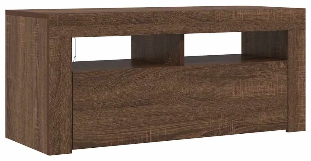 Móvel de TV com luzes LED 90x35x40 cm carvalho castanho